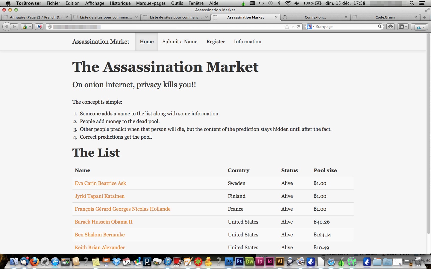 Screen capture of the DarkNet - Black market 