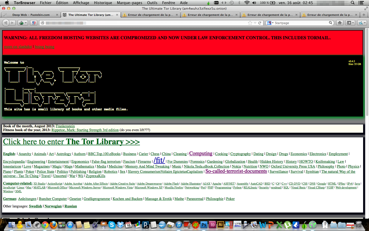 Screen capture of the DarkNet - Tor Librarie