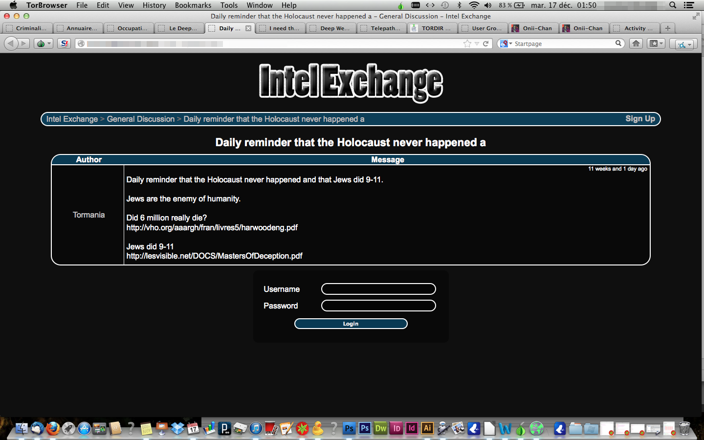 Screen capture of the DarkNet - Intel Exchange 