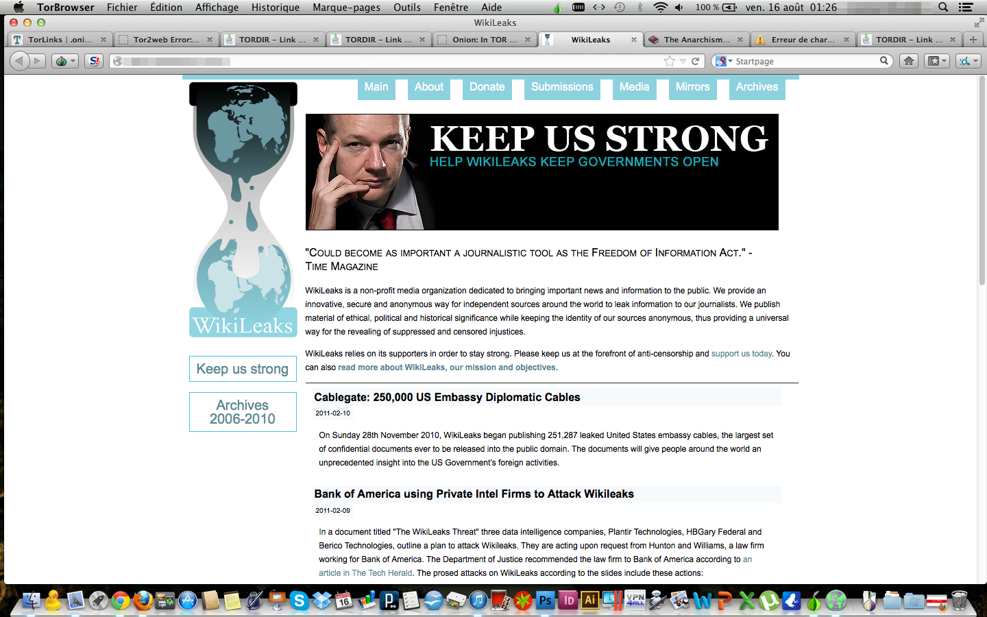 Screen capture of the DarkNet - Wikileaks 