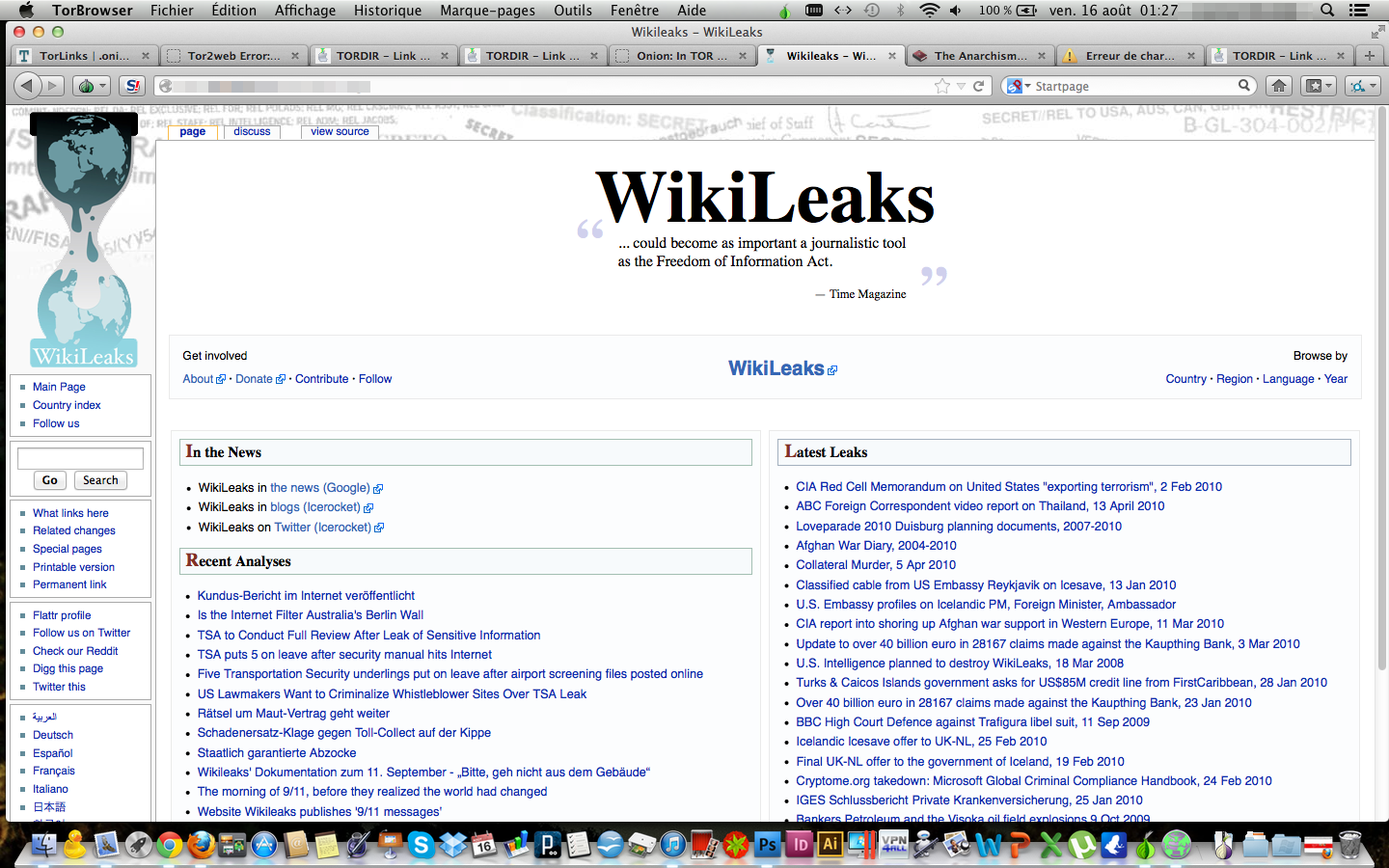 Screen capture of the DarkNet - Wikileaks 