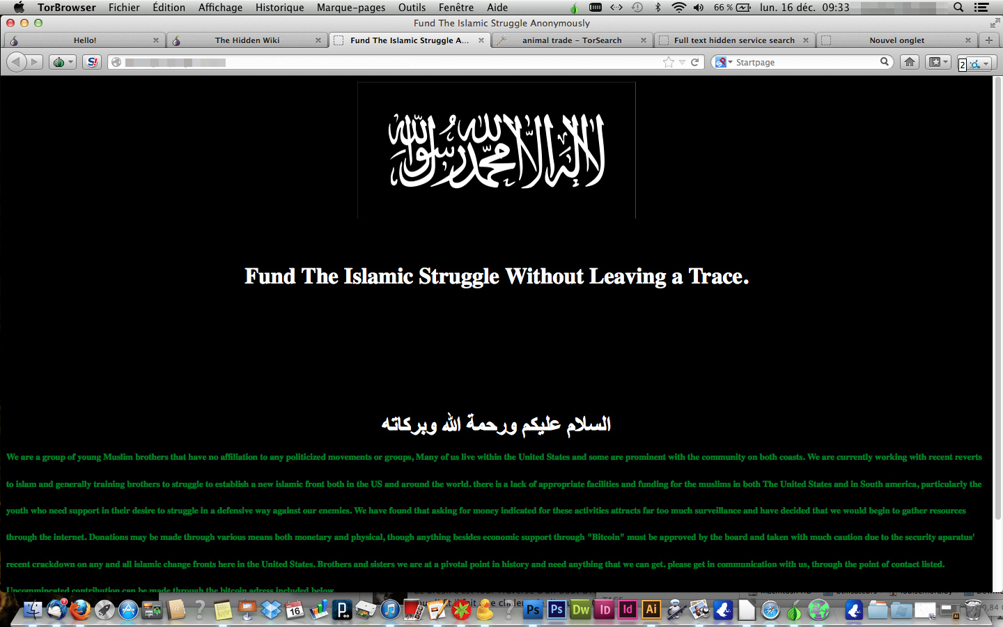 Screen capture of the DarkNet - Jihad 