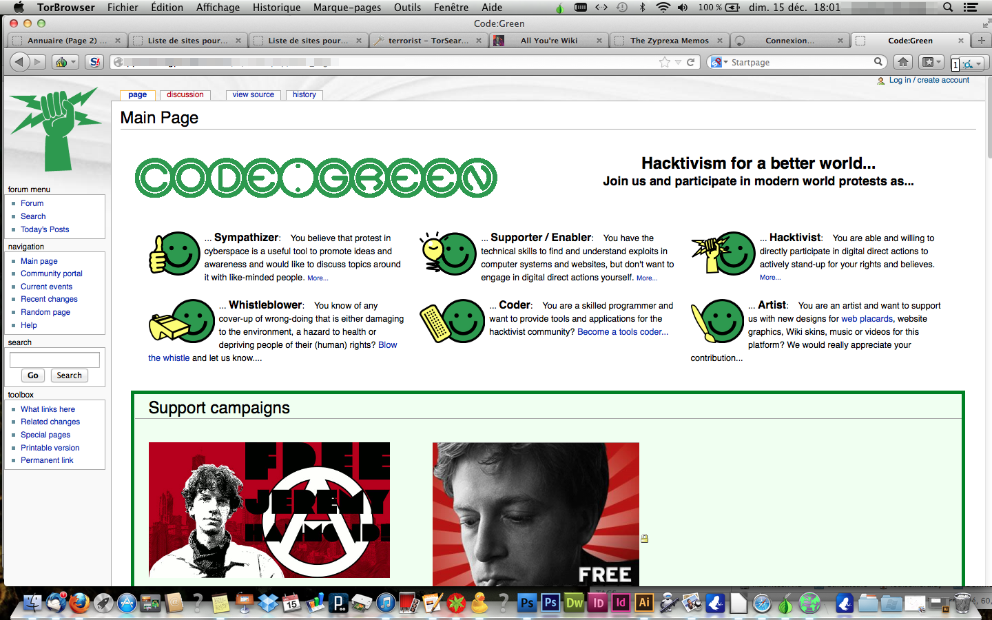 Screen capture of the DarkNet - Code Green 